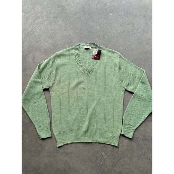 New Deadstock Vintage 80s Sweater Pullover Men Large V-Neck Golf Prep Sage Green - Picture 1 of 6